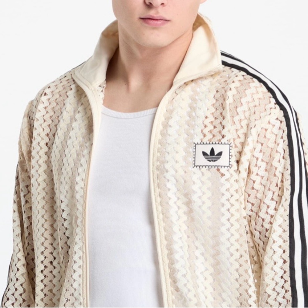 adidas Originals Cream Mesh Bomber Jacket with Black Stripes - Picture 7 of 15